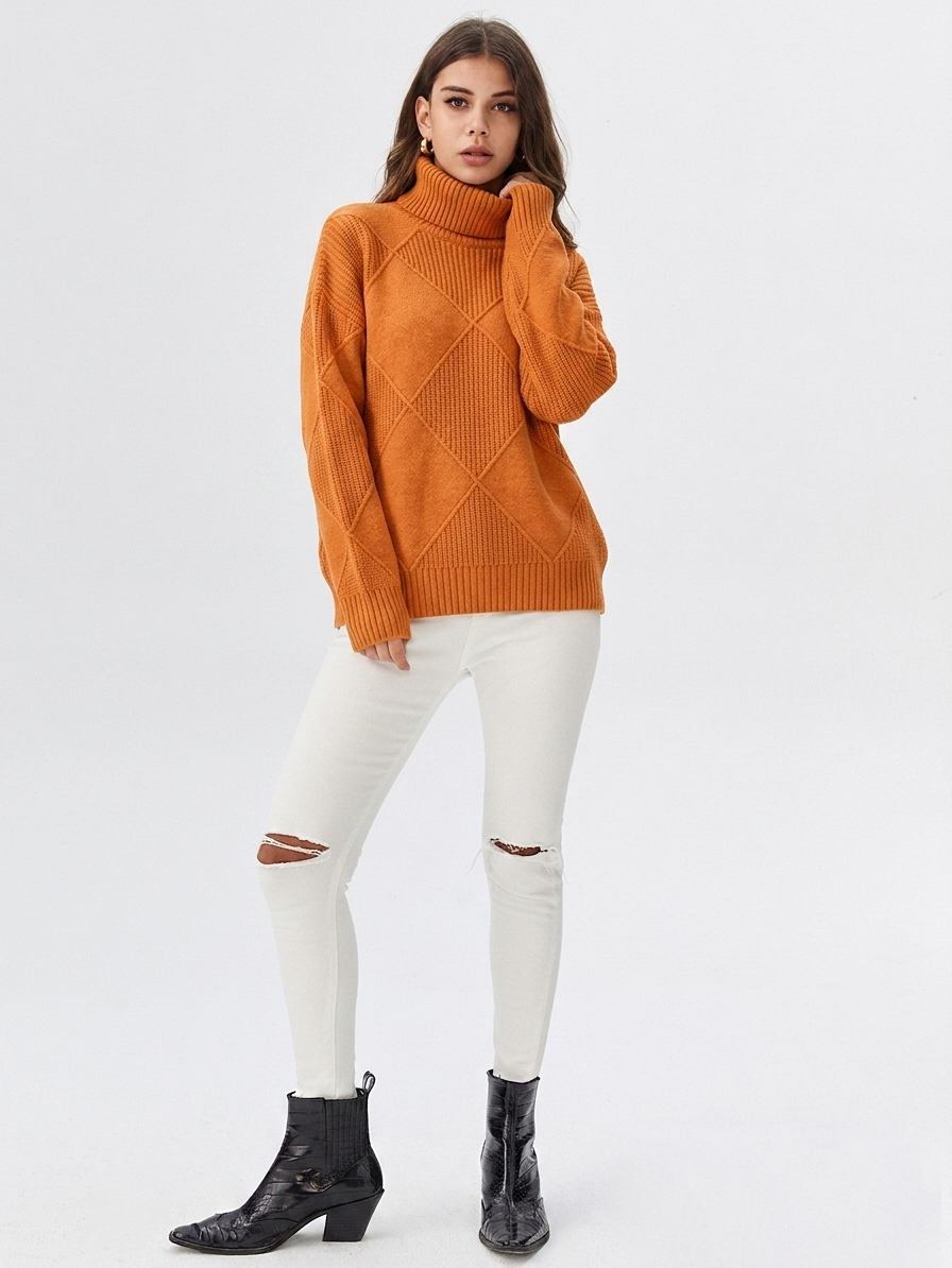 Turtleneck Ribbed Knit Oversized Sweater Women