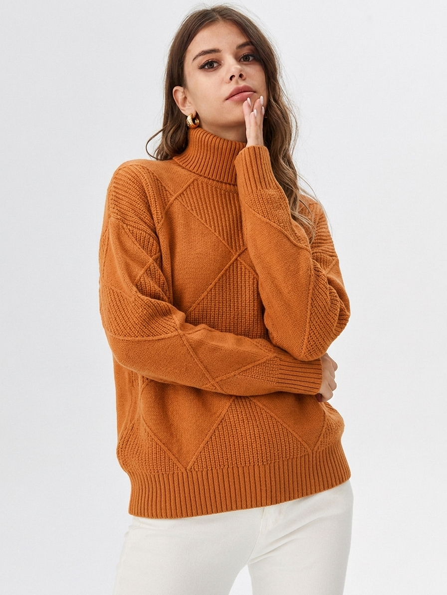 Turtleneck Ribbed Knit Oversized Sweater Women