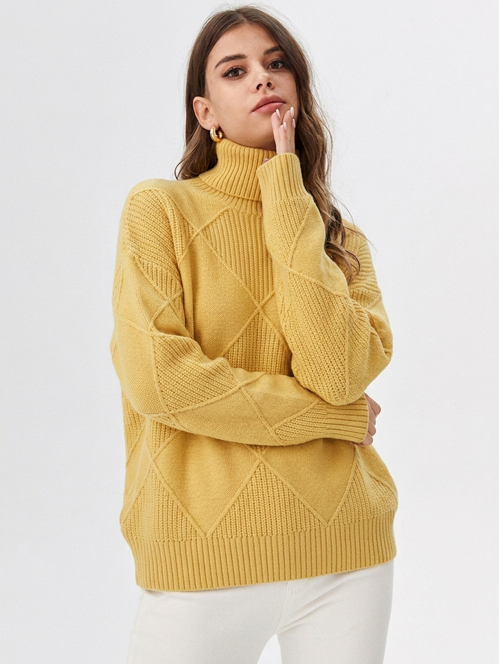 Turtleneck Ribbed Knit Oversized Sweater Women