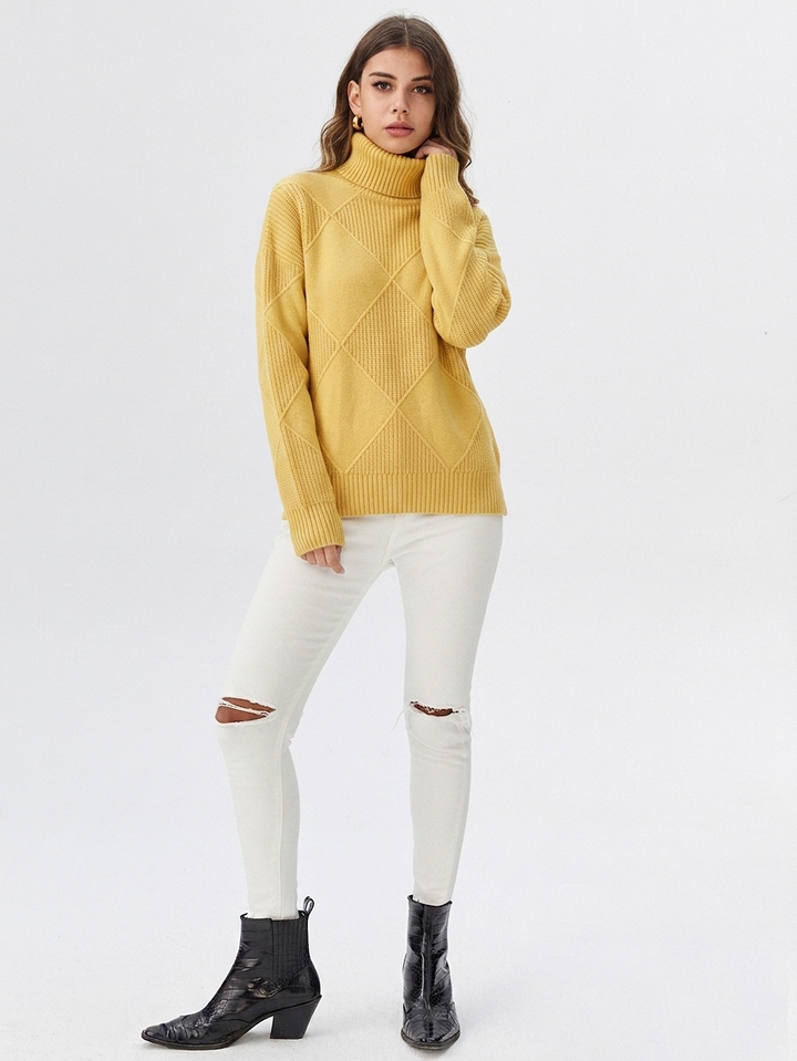 Turtleneck Ribbed Knit Oversized Sweater Women