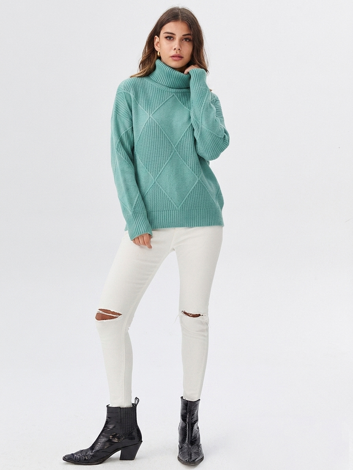 Turtleneck Ribbed Knit Oversized Sweater Women