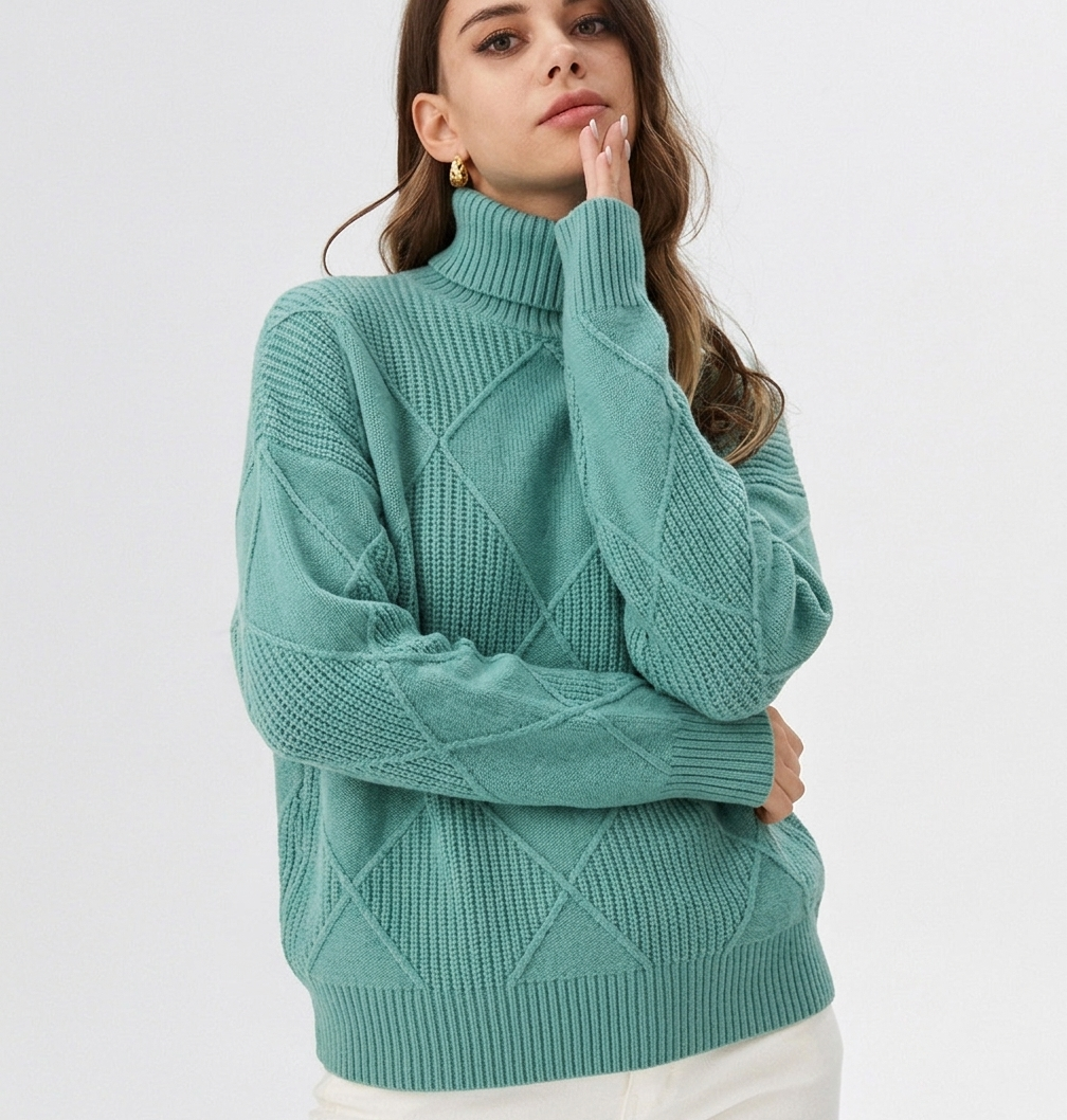 Turtleneck Ribbed Knit Oversized Sweater Women
