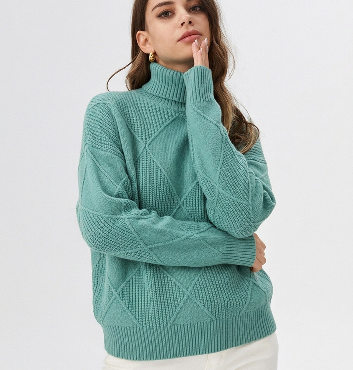 Turtleneck Ribbed Knit Oversized Sweater Women