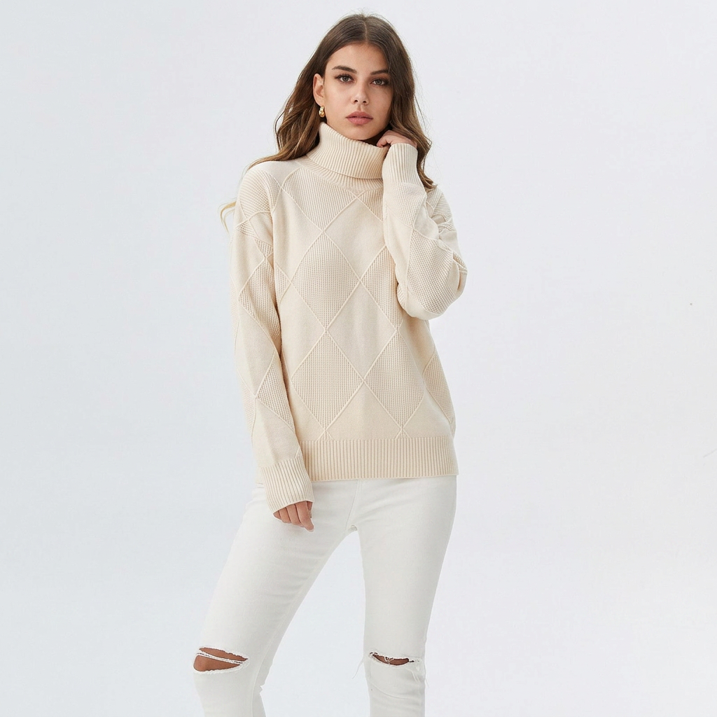 Turtleneck Ribbed Knit Oversized Sweater Women