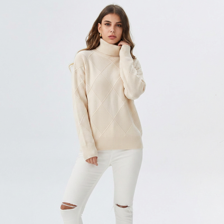 Turtleneck Ribbed Knit Oversized Sweater Women