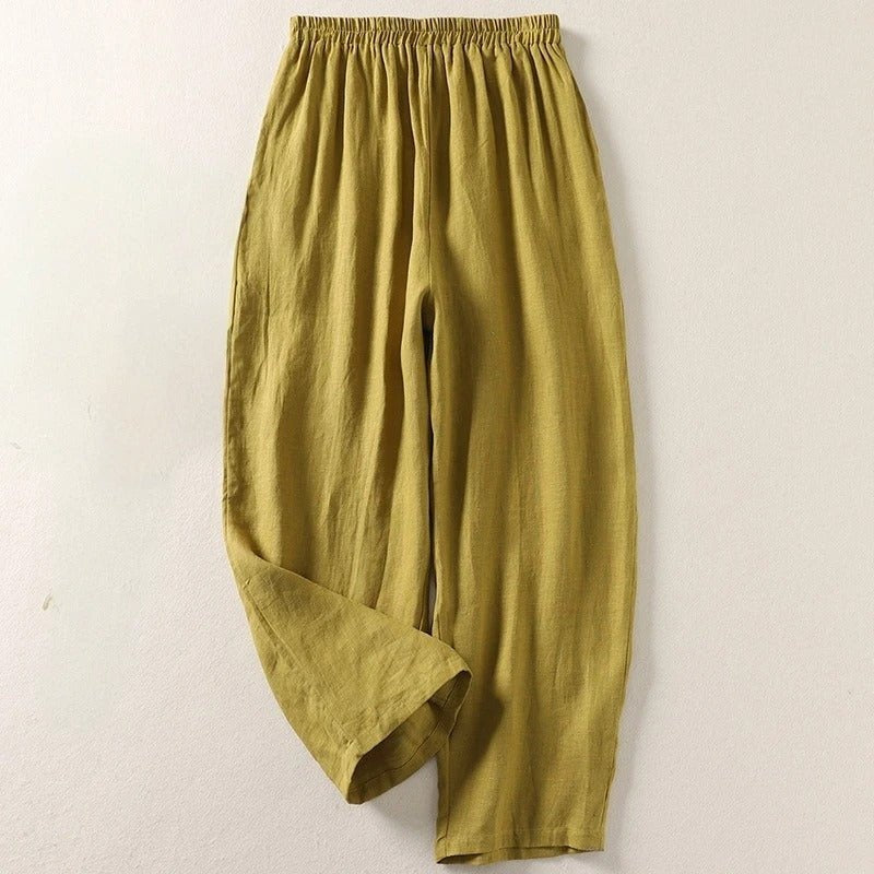 Womens High Waist Wide Leg Linen Trousers Summer