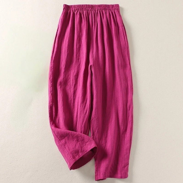 Womens High Waist Wide Leg Linen Trousers Summer