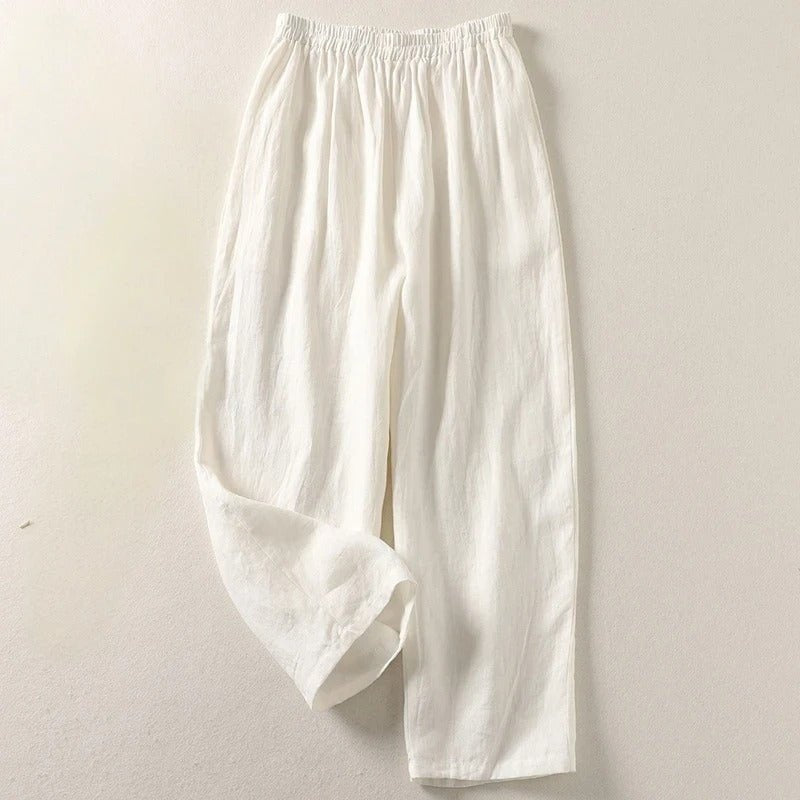 Womens High Waist Wide Leg Linen Trousers Summer