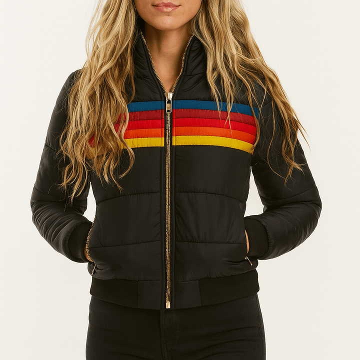 Womens Waterproof Puffer Jacket Hooded Colorblock