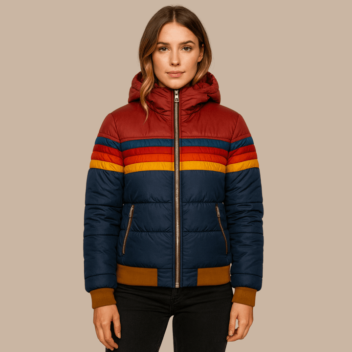 Womens Waterproof Puffer Jacket Hooded Colorblock