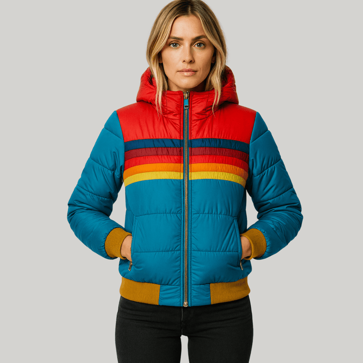 Womens Waterproof Puffer Jacket Hooded Colorblock
