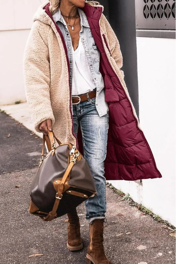 Womens Hooded Quilted Longline Puffer Jacket