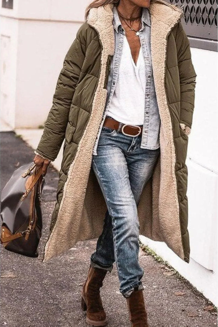 Womens Hooded Quilted Longline Puffer Jacket