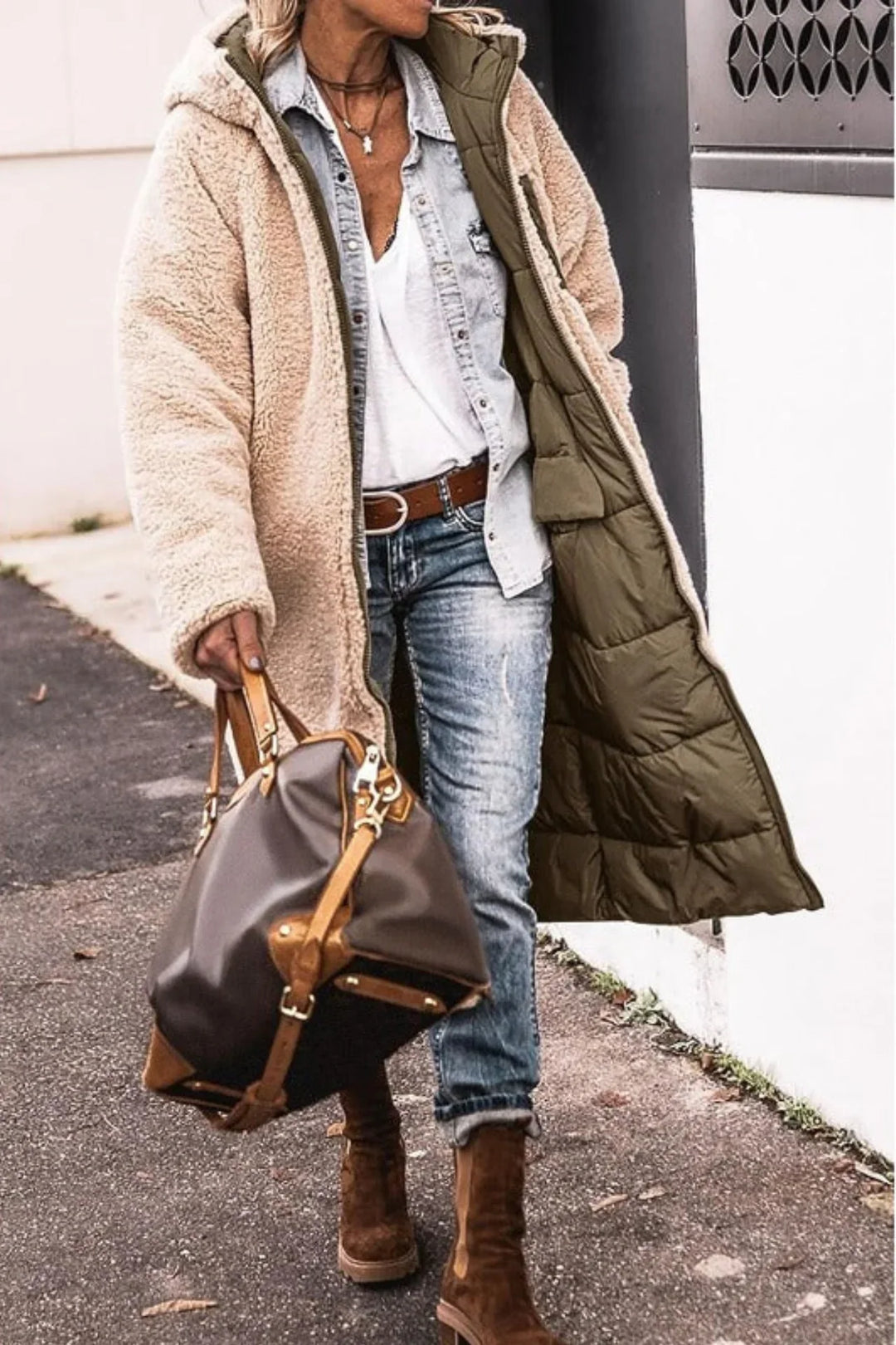Womens Hooded Quilted Longline Puffer Jacket