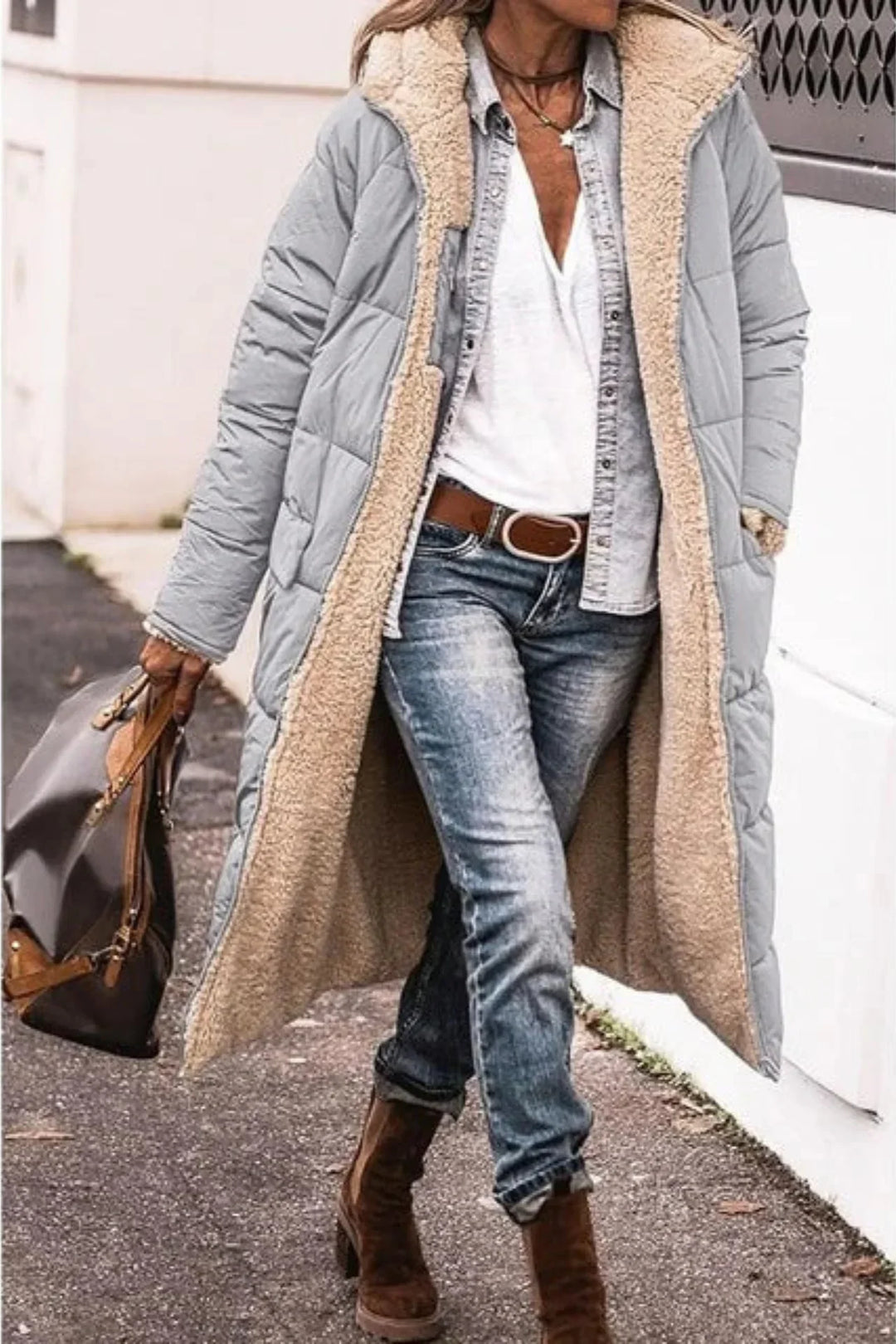 Womens Hooded Quilted Longline Puffer Jacket