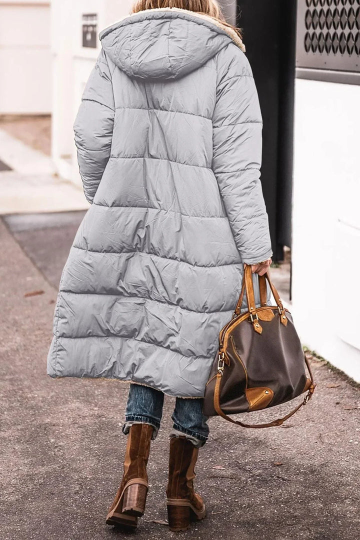 Womens Hooded Quilted Longline Puffer Jacket