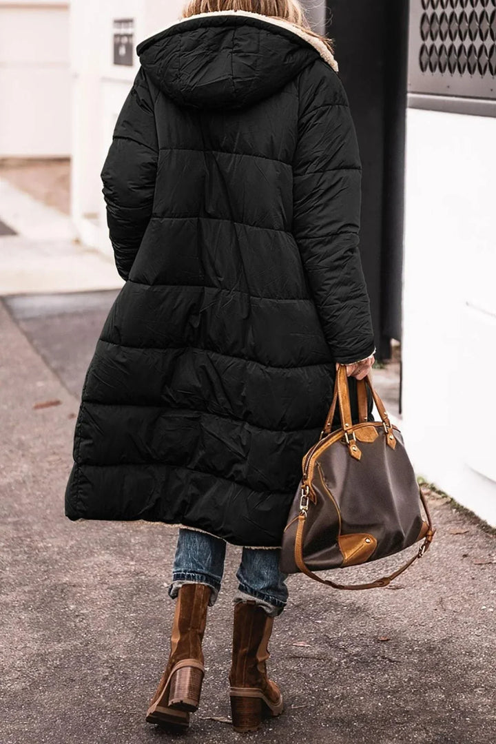 Womens Hooded Quilted Longline Puffer Jacket