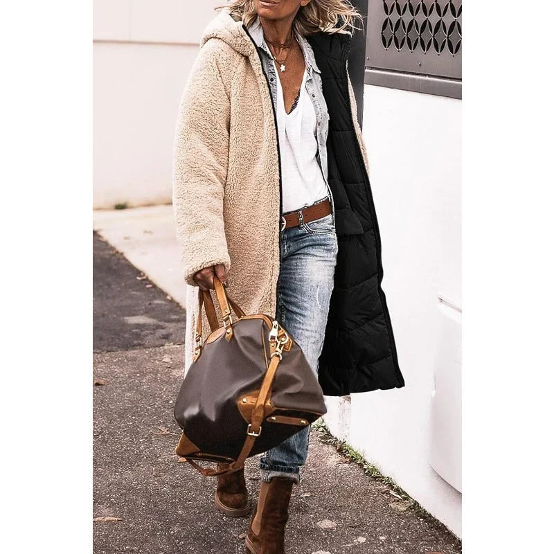 Womens Hooded Quilted Longline Puffer Jacket