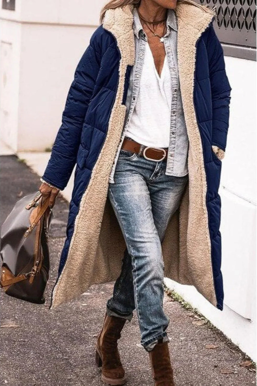 Womens Hooded Quilted Longline Puffer Jacket