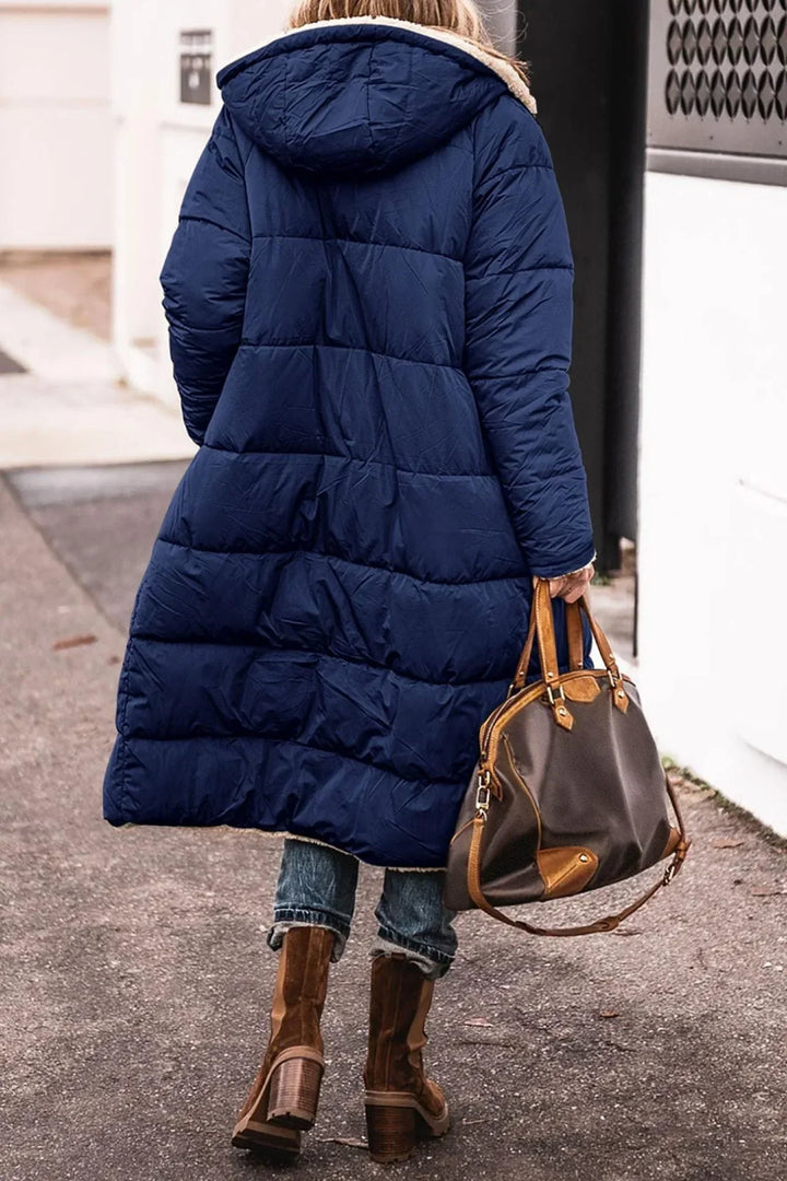 Womens Hooded Quilted Longline Puffer Jacket