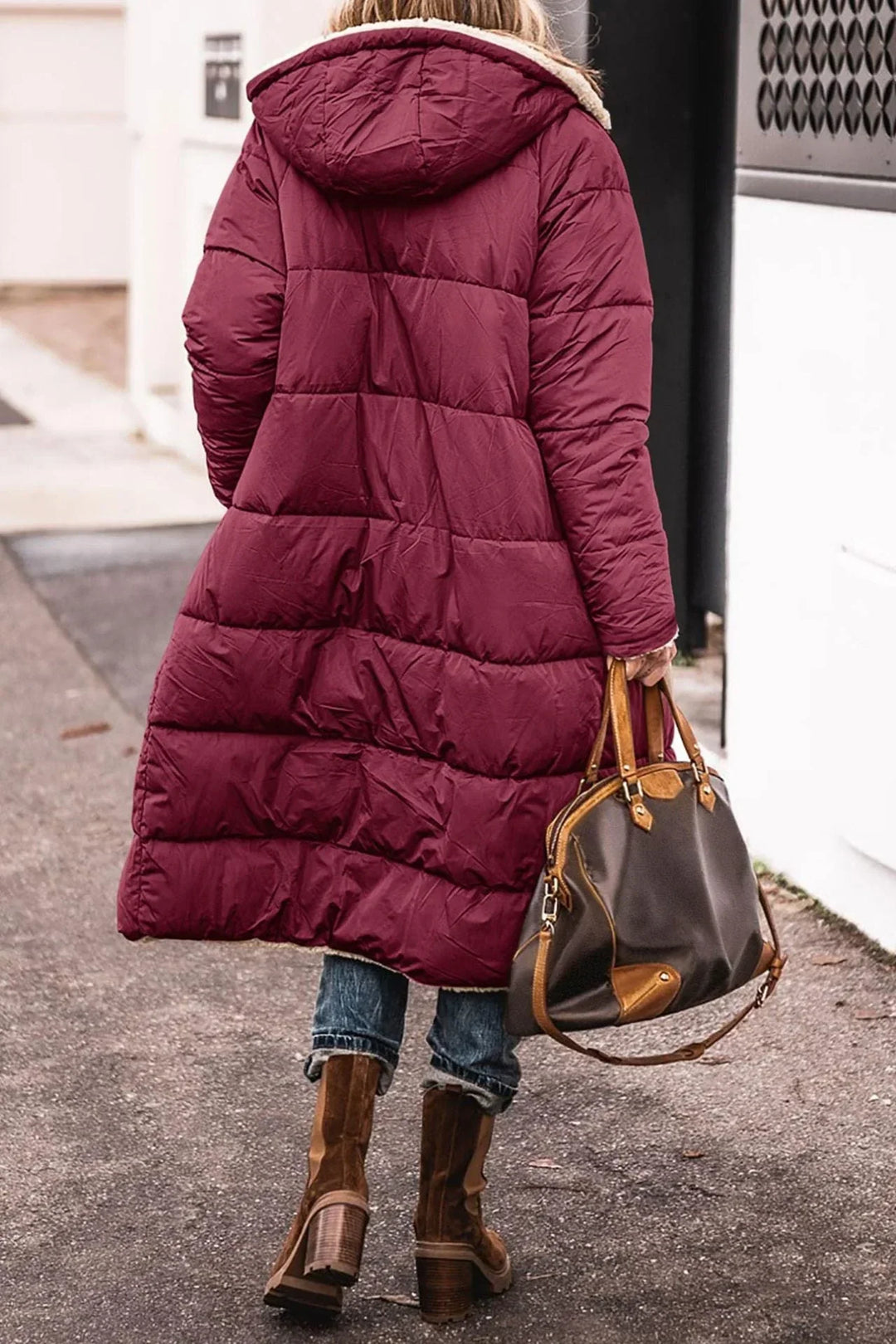 Womens Hooded Quilted Longline Puffer Jacket