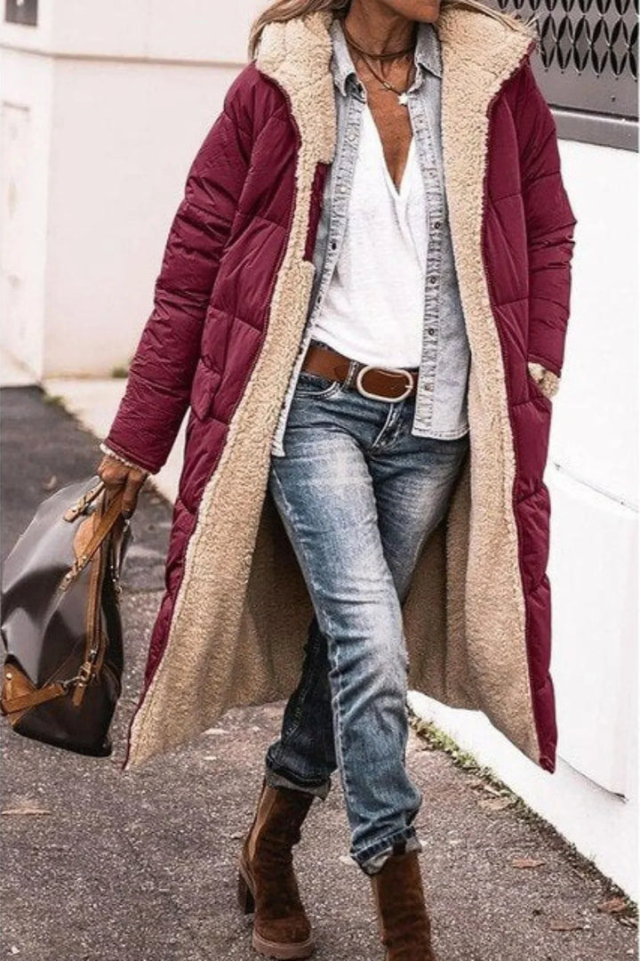 Womens Hooded Quilted Longline Puffer Jacket