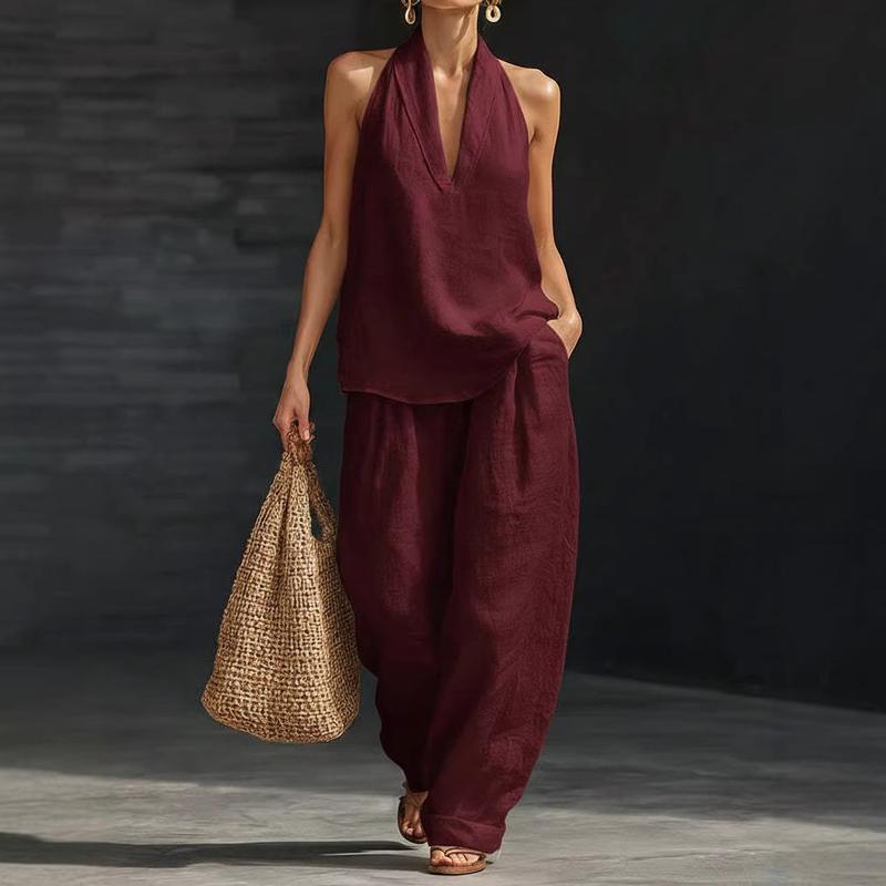 Wide Leg Matching Set Batwing Top and Trousers Women