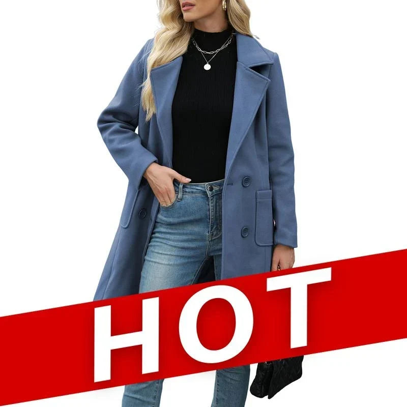 Double Breasted Longline Wool Coat Women
