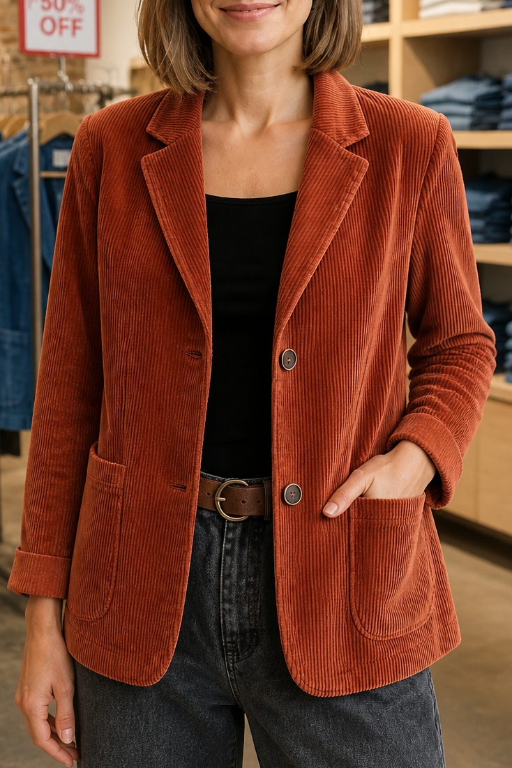 Women Corduroy Blazer Structured Shoulder Relaxed Fit
