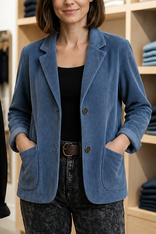 Women Corduroy Blazer Structured Shoulder Relaxed Fit