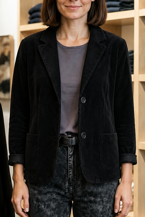 Women Corduroy Blazer Structured Shoulder Relaxed Fit
