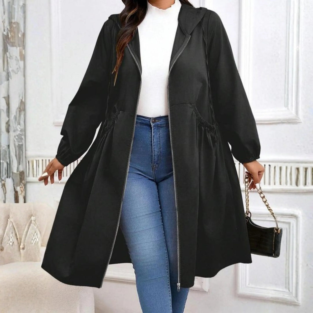 Womens Hooded Zip Up Longline Contemporary Coat