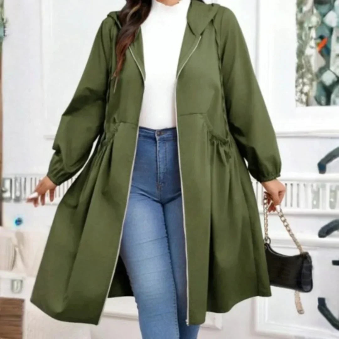 Womens Hooded Zip Up Longline Contemporary Coat