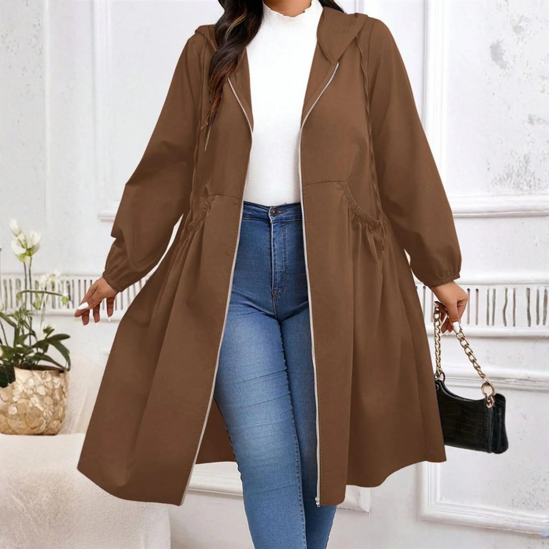 Womens Hooded Zip Up Longline Contemporary Coat