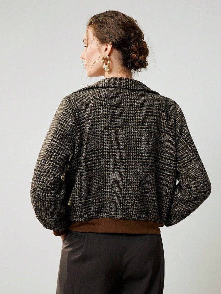 Women Cropped Tweed Jacket Structured Fall Blazer